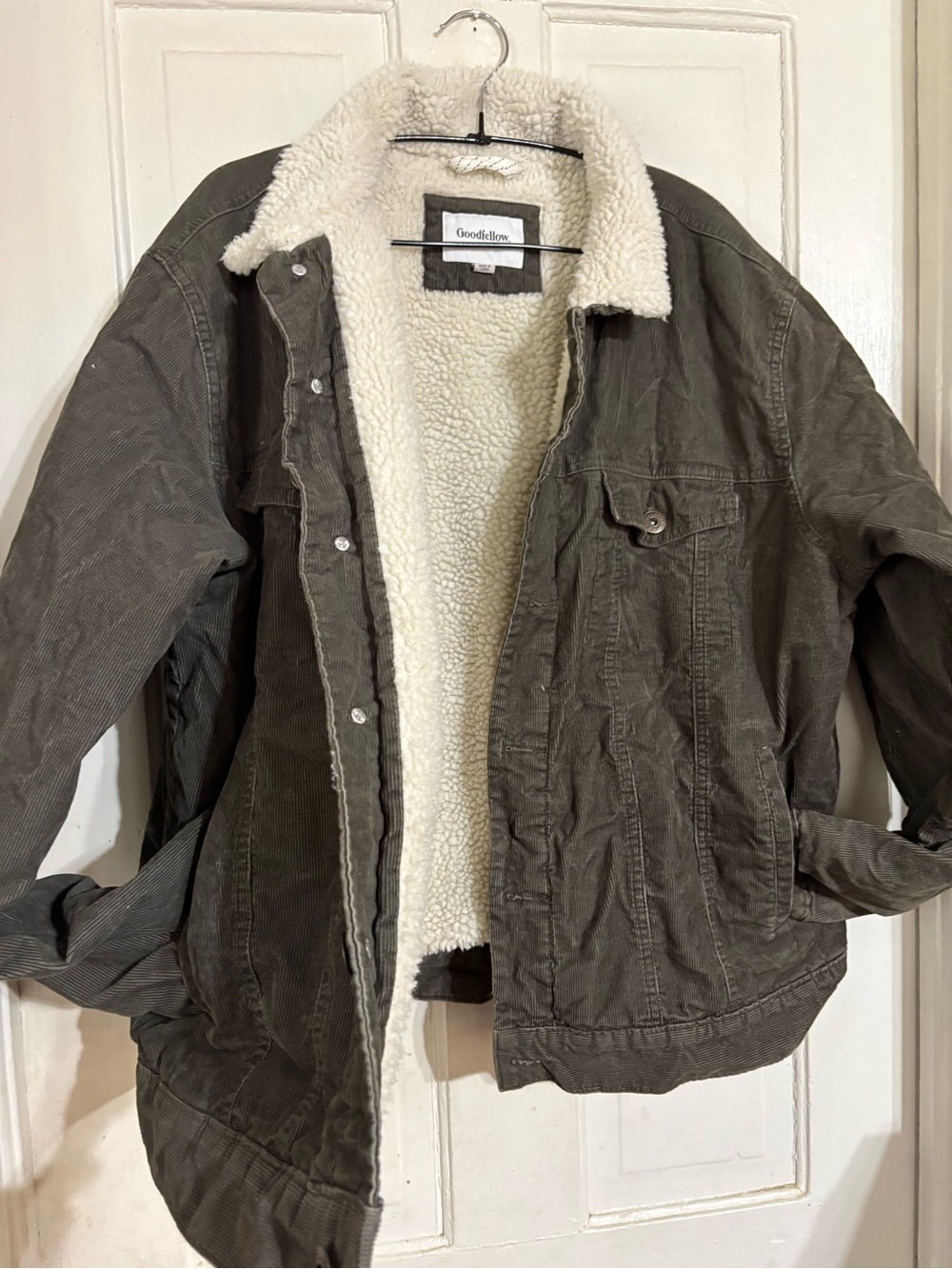 Goodfellow & Co Olive Corduroy Jacket with Cream Sherpa Lining